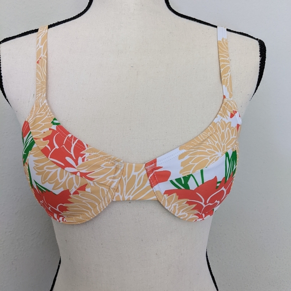 Orange white and green floral push up bikini top size S M L - Picture 4 of 10